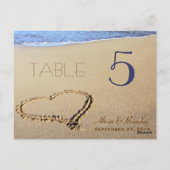 ハートの砂表番号札、名前と日付 ポストカード (裏面)