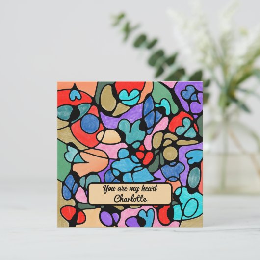 ハートの神経描画デジタルウォーターカラー カード (スタンド正面)