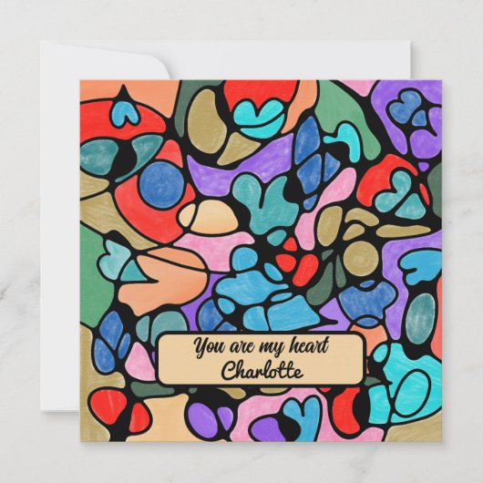 ハートの神経描画デジタルウォーターカラー カード (正面)