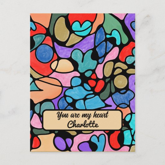 ハートの神経描画デジタルウォーターカラー ポストカード (正面)