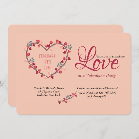 ハートの私のハートバレンタインデーパーティの招待状 招待状 (正面/裏面)