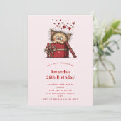 ハートの箱に入ったかわいいキャラクターの子猫の誕生日 招待状 (スタンド正面)