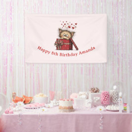 ハートの箱に入ったかわいいキャラクターの子猫の誕生日 横断幕