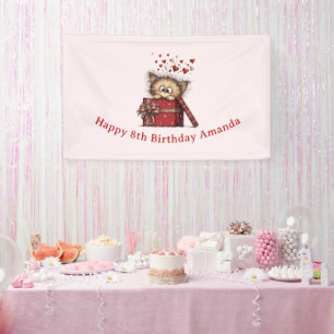ハートの箱に入ったかわいいキャラクターの子猫の誕生日 横断幕