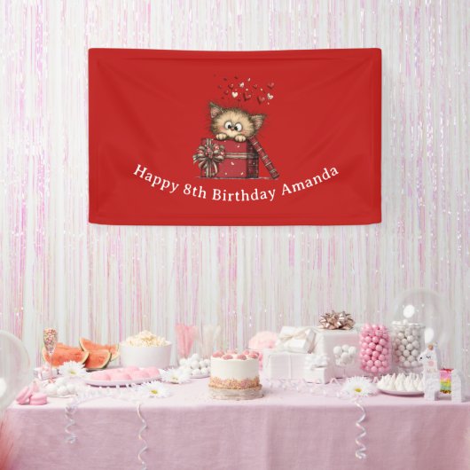 ハートの箱の中の可愛い子猫の誕生日 横断幕 (パーティー)