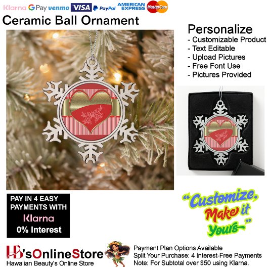 ハートの箱スノーフレーク枠オーナメント スノーフレークピューターオーナメント