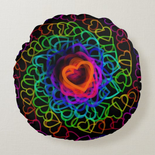 ハートの素晴しい虹へのハート ラウンドクッション (正面)