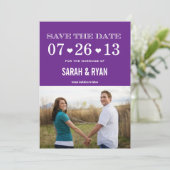 ハートの紫色の保存日付の写真の招待状 セーブザデート (スタンド正面)