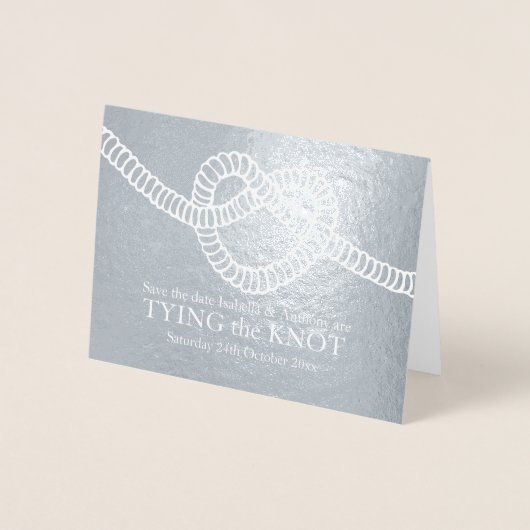 ハートの結び結婚目の銀は日付を保存 箔カード (正面)