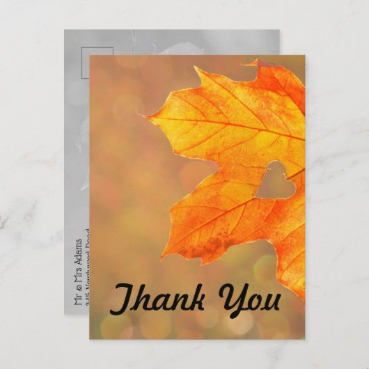 ハートの結婚の秋の葉は感謝していしています 案内ポストカード (正面/裏面)