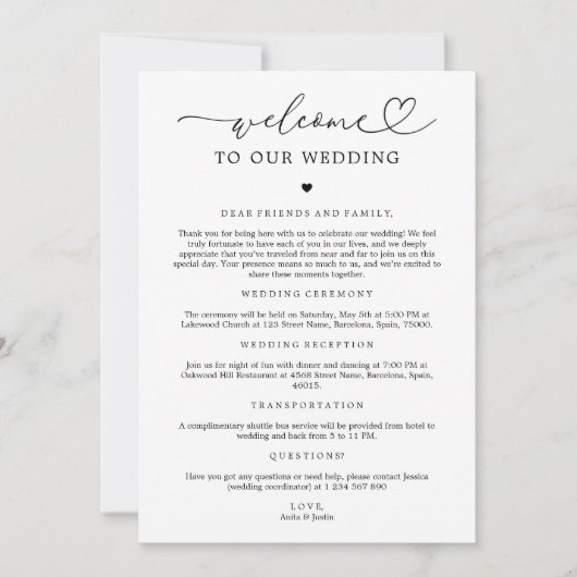 ハートの結婚ようこそ旅程アイコンのタイムラインカード 招待状 (正面)