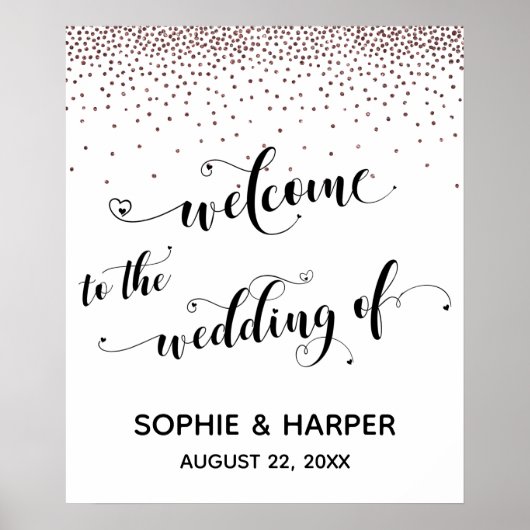 ハートの結婚バラ金ゴールド紙吹雪署名へようこそ ポスター (正面)