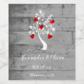 ハートの結婚ワインラベルの赤い木 ワインラベル (シングルラベル)