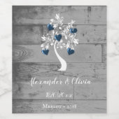 ハートの結婚ワインラベルの青い木 ワインラベル (シングルラベル)