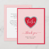 ハートの結婚前お披露目 フラット サンクス カード XOXO (正面/裏面)