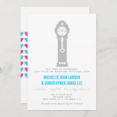 ハートの結婚式招待状が付いているモダンな時計 招待状 (正面/裏面)