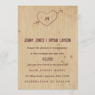 ハートの結婚式招待状が付いているWoodgrain 招待状
