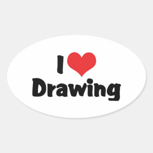 ハートの絵を描くのが大好き - アーティスト＆イラストレーター 楕円形シール