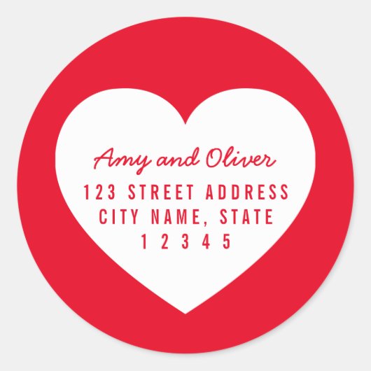 ハートの編集可能な背景色のカップルのアドレス ラウンドシール (正面)