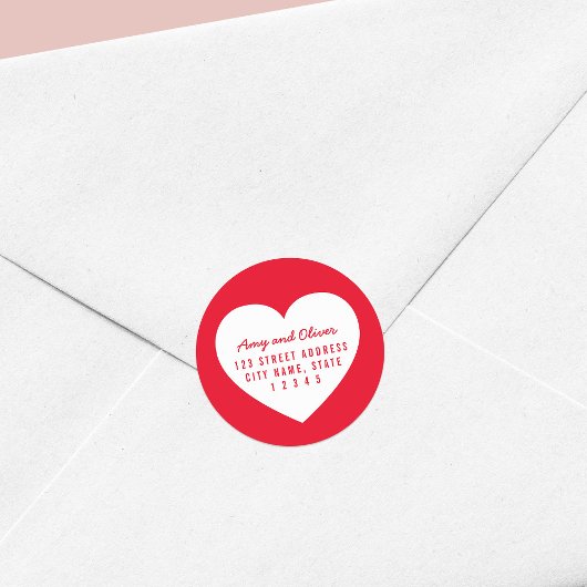 ハートの編集可能な背景色のカップルのアドレス ラウンドシール