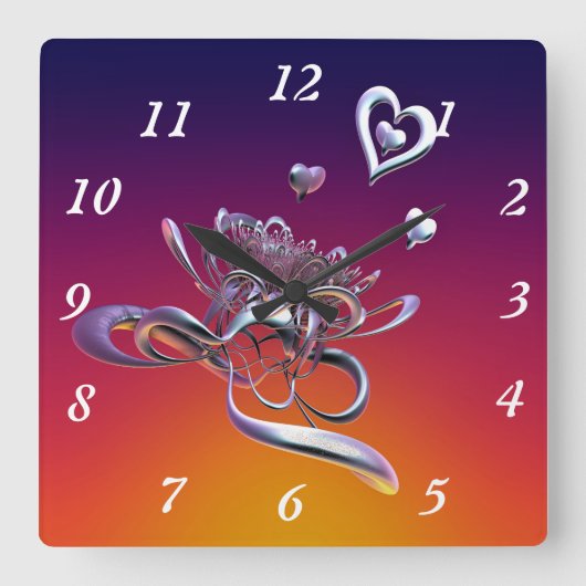 ハートの美しい スクエア壁時計 (正面)