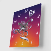 ハートの美しい スクエア壁時計 (傾斜)