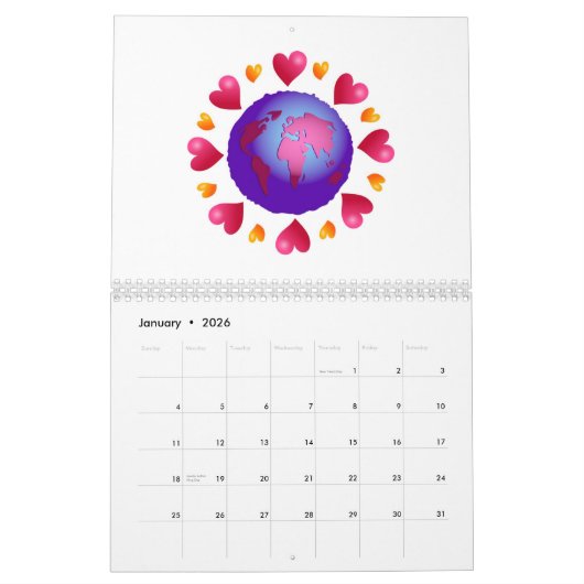 ハートの背景 カレンダー (1月 2026)