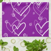 ハートの背景(紫、キッチンタオル) キッチンタオル (折り畳み)