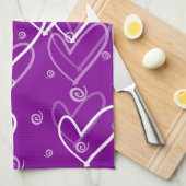 ハートの背景(紫、キッチンタオル) キッチンタオル (四つ折り)