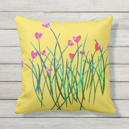ハートの花が付いている黄色い屋外の枕 アウトドアクッション