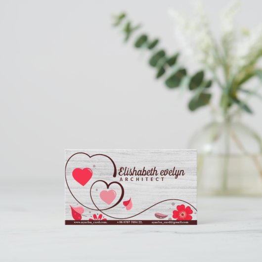 ハートの花と葉 名刺 (スタンド正面)