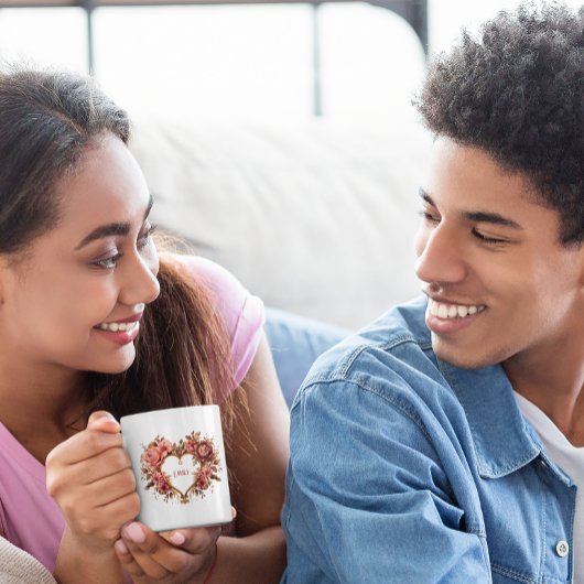 ハートの花のフレームバレンタインデーコーヒーマグ コーヒーマグカップ