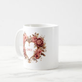 ハートの花のフレームバレンタインデーコーヒーマグ コーヒーマグカップ (正面左)