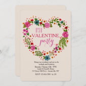 ハートの花のリースのバレンタインのパーティの招待状 招待状 (正面/裏面)