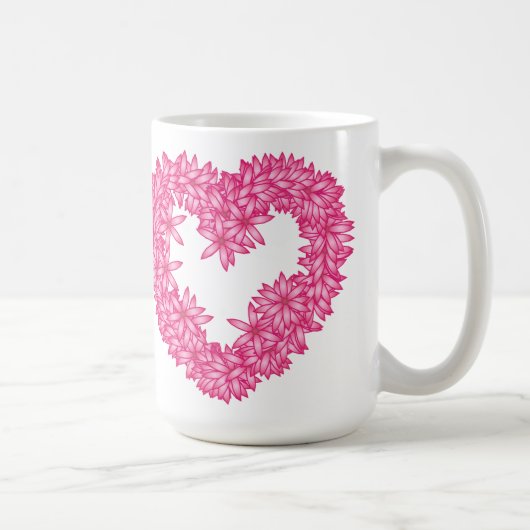 ハートの花のリース – 花弁ピンク コーヒーマグカップ (右)