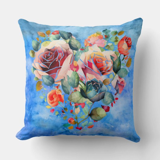 ハートの花の青い大理石のファッション装飾 クッション (正面)