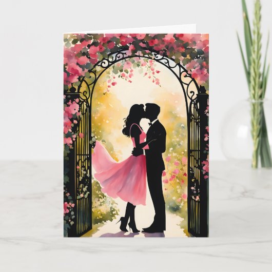 ハートの花園のキスするカップル バレンタイン カード (正面)