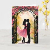 ハートの花園のキスするカップル バレンタイン カード (黄色い花)