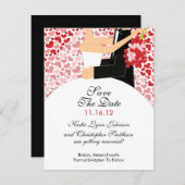 ハートの花嫁及び新郎の保存日付の招待状 セーブザデート (正面/裏面)