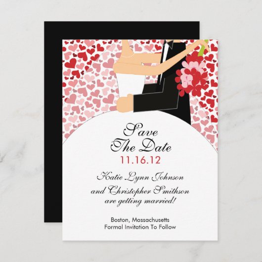 ハートの花嫁及び新郎の保存日付の招待状 セーブザデート (正面/裏面)