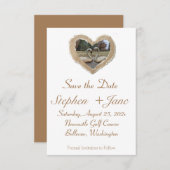 ハートの茶色の境界スワン Save the Date カード (正面/裏面)