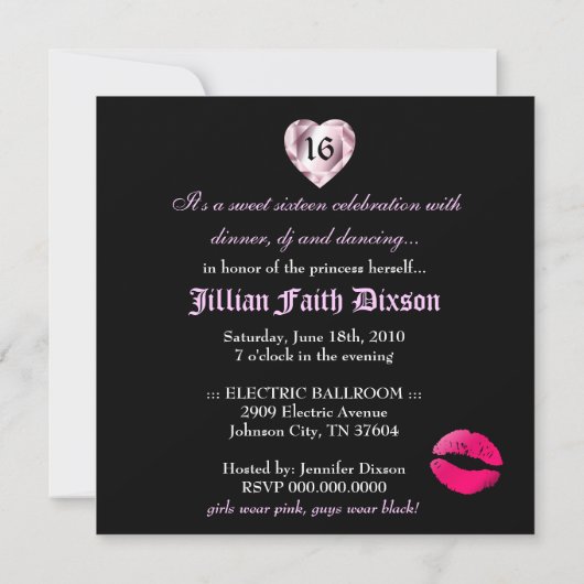 ハートの菓子16の311ヒョウTiqueのキスの女王 招待状 (裏面)