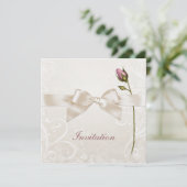 ハートの華麗さのばら色の結婚式招待状 招待状 (スタンド正面)