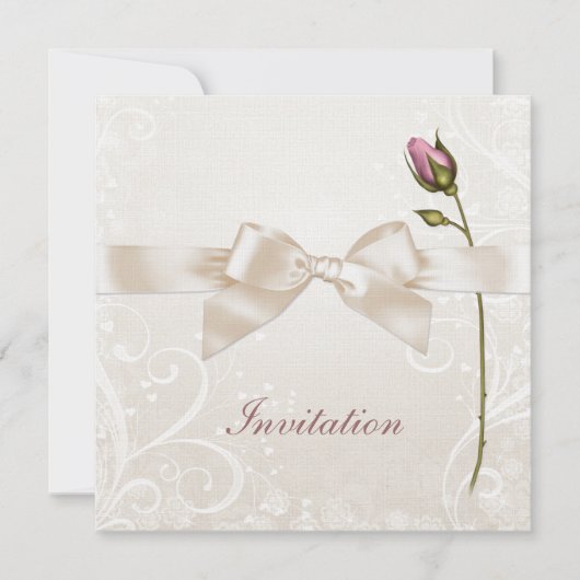 ハートの華麗さのばら色の結婚式招待状 招待状 (正面)