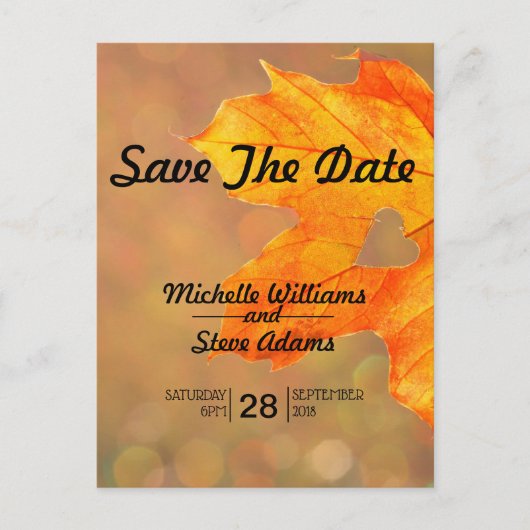 ハートの落ち葉でお知らせ ウェディングのご案内 案内ポストカード (正面)