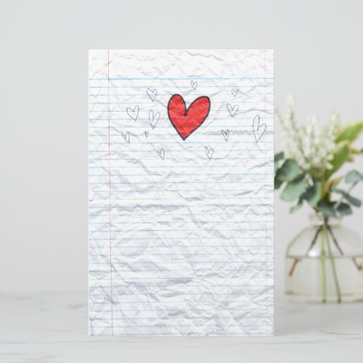 ハートの落書きのノートの紙 便箋 (スタンド正面)