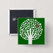 ハートの葉が付いている白い木のシルエット 缶バッジ (正面&裏面)