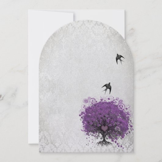 ハートの葉のナスの木のヴィンテージの結婚鳥 招待状 (正面)