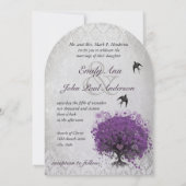 ハートの葉のナスの木のヴィンテージの結婚鳥 招待状 (裏面)