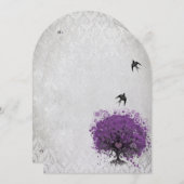 ハートの葉のナスの木のヴィンテージの結婚鳥 招待状 (正面/裏面)